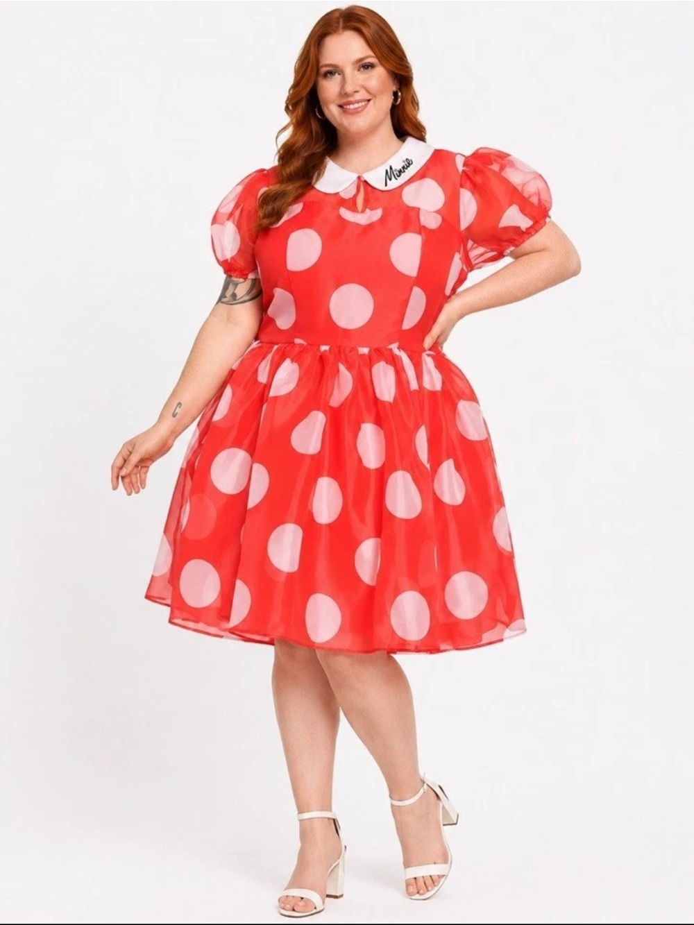 Disney Minnie Mouse Red Polka Dot Puff Sleeve Fit & Flare Dress NWOT 3X *READ*